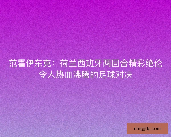 范霍伊东克：荷兰西班牙两回合精彩绝伦令人热血沸腾的足球对决